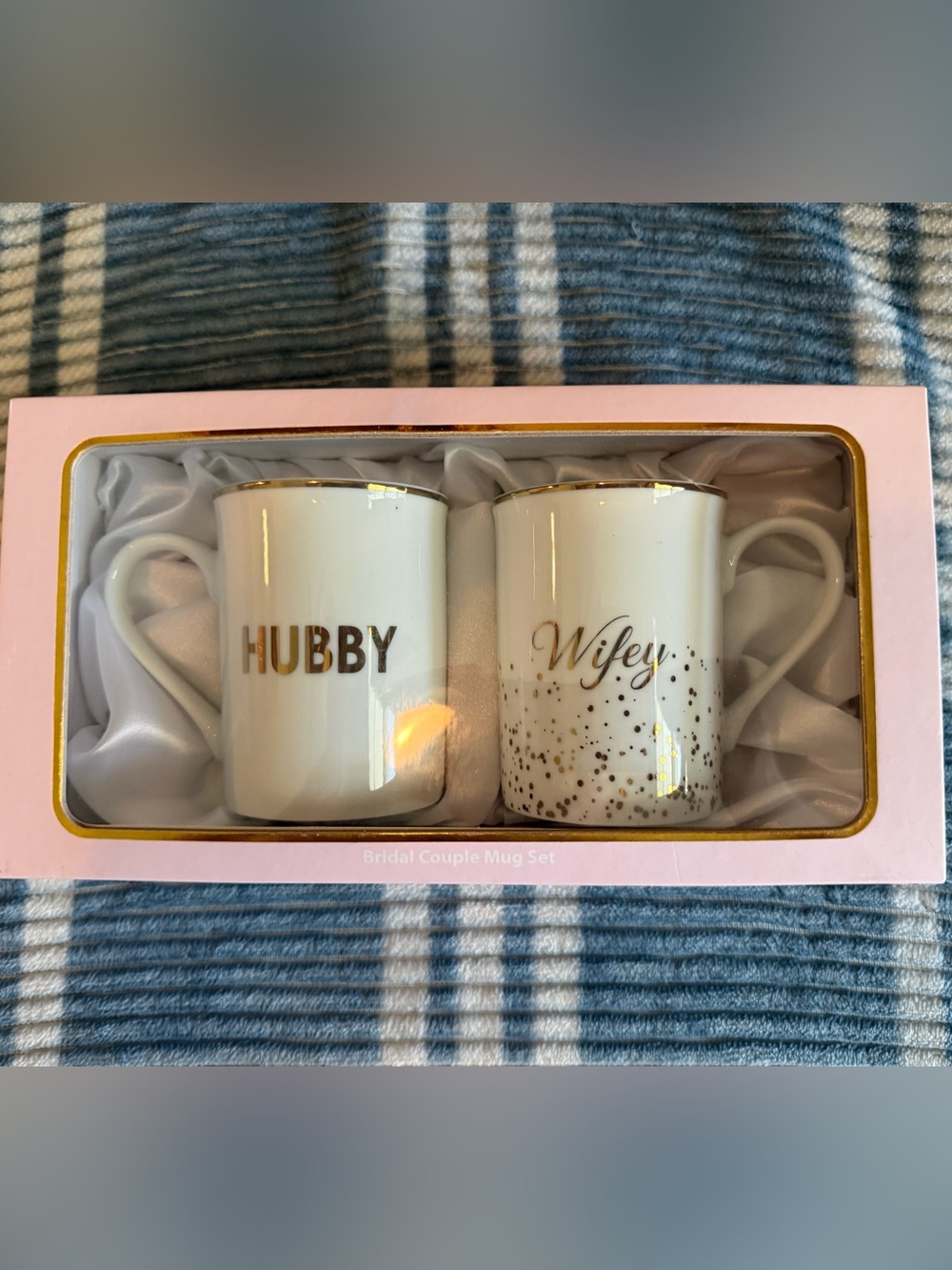 Hubby & Wifey Gold-Accent White Porcelain Mug Set